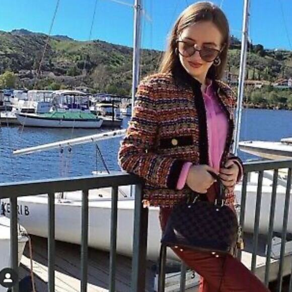 Zara Rainbow New Tweed Cropped blazer jacket size L viscose - Picture 8 of 8